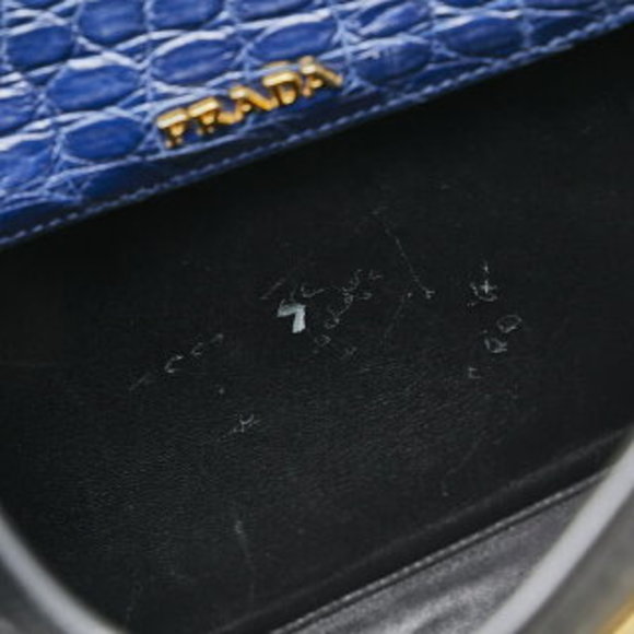 Prada Doubre Triangle Logo Plate Shoulder Bag Black Navy Blue Crocodile - Picture 8 of 10